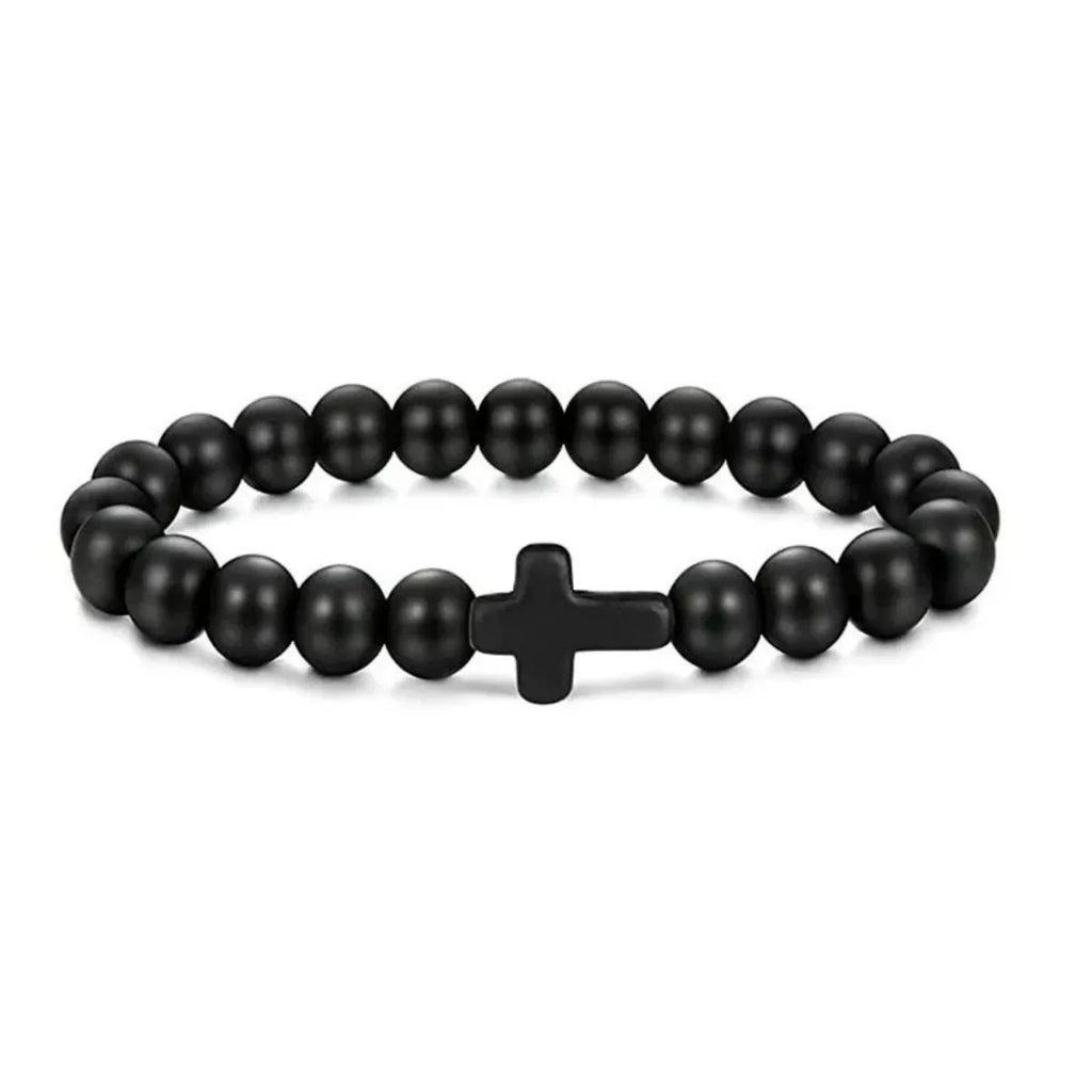 Prière hommes pierre naturelle perles de bois chapelet hématite croix Bracelets Onyx méditation Bracelet femmes Yoga bijoux Homme Pulsera