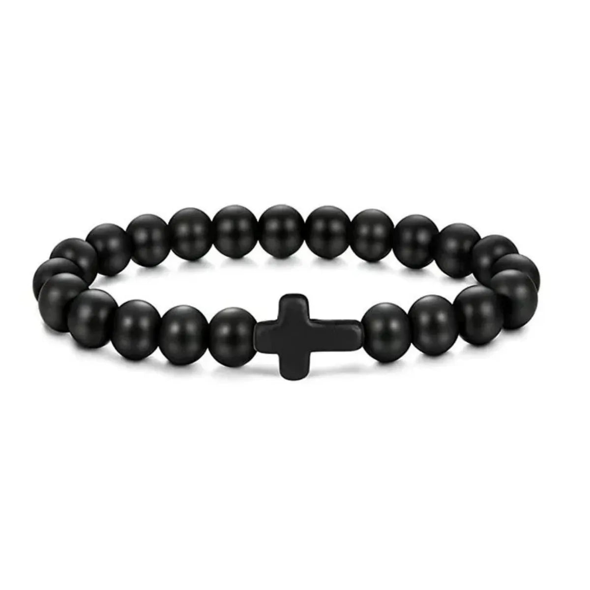 Prière hommes pierre naturelle perles de bois chapelet hématite croix Bracelets Onyx méditation Bracelet femmes Yoga bijoux Homme Pulsera