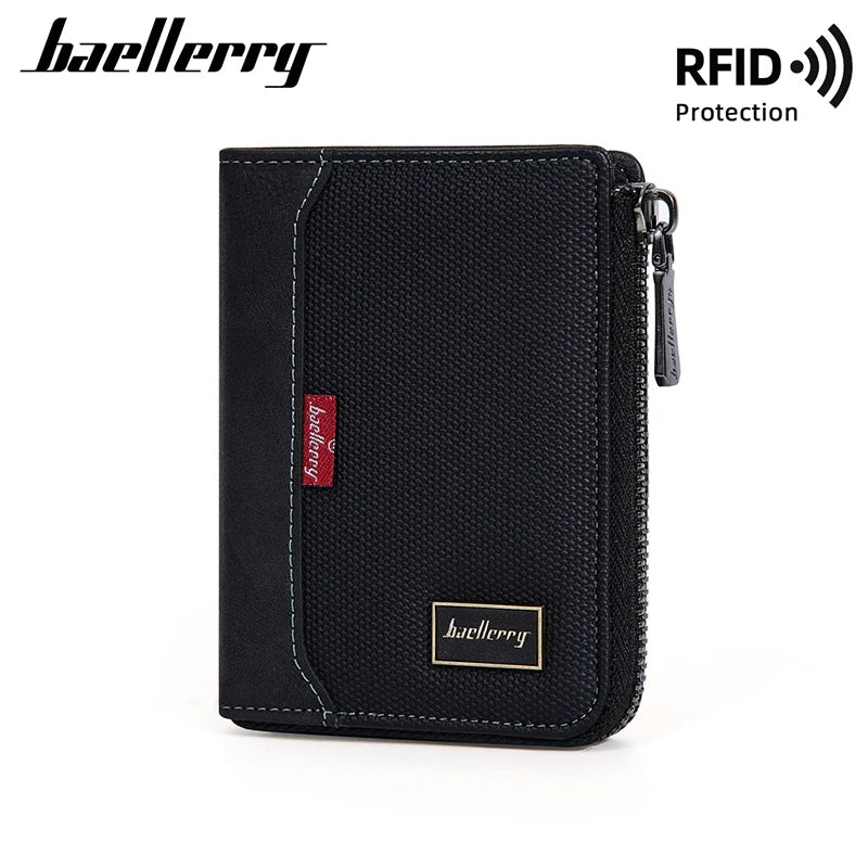 Portefeuille court simple à fermeture éclair Baellerry RFID pour homme, porte-cartes de luxe, porte-photo, porte-monnaie