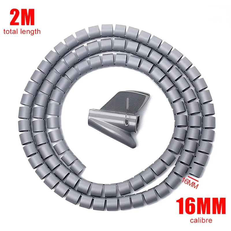 Protecteur de fil de câble en spirale de 2M, organisateur de câble, cordon d'ordinateur, Tube de protection, organisateur de Clip, outils de gestion 10/16/22/28/32mm