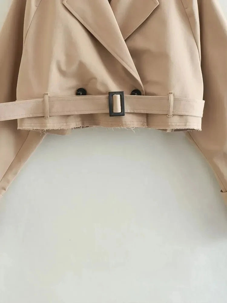 Veste Trench courte avec ceinture pour femme, Streetwear Vintage, Double boutonnage, manches longues, haut, manteau féminin, tenues de printemps, 2024
