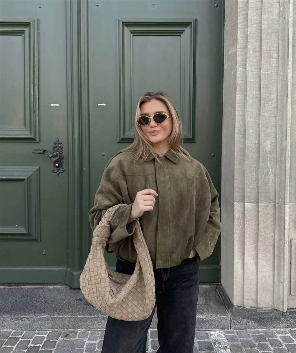 Vestes bombers élégantes pour femmes, style militaire, col rabattu, manches longues, coupe ample, vêtements d'extérieur vintage, hauts chics