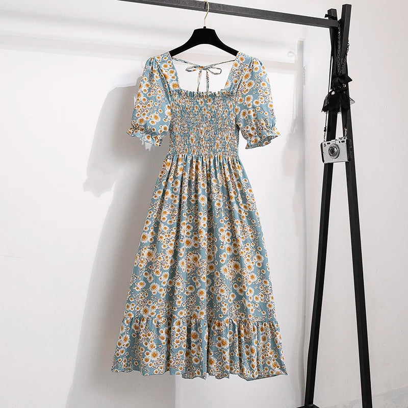 Robes en mousseline de soie pour femmes, mode femme, taille élastique, manches courtes, plissée, tenue décontractée, robes trapèze, printemps été