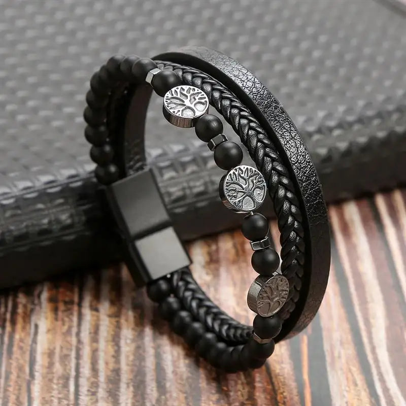 Bracelet en cuir classique pour hommes, nouveau Style, tissé à la main, multicouche, accessoire combiné, mode homme, bijoux, vente en gros, livraison directe