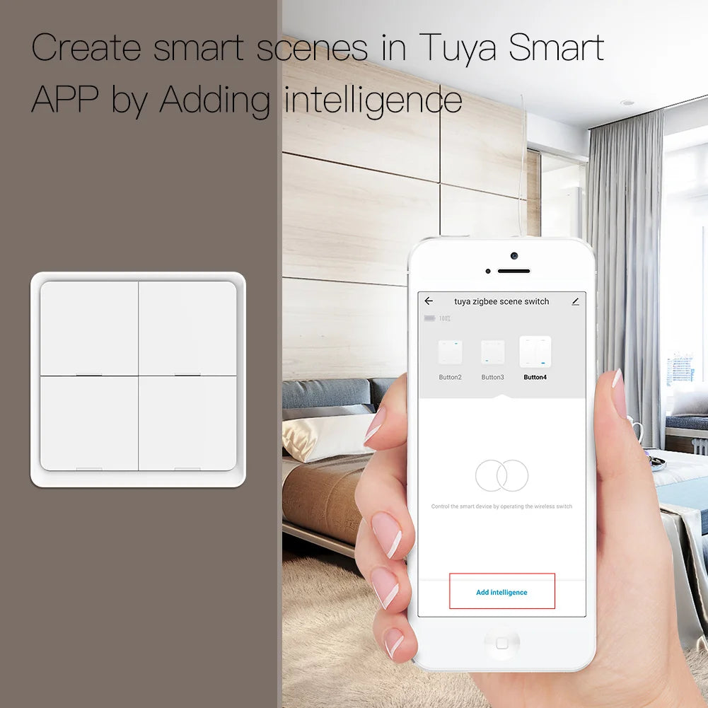 MOES – interrupteur sans fil Tuya ZigBee, 4 gangs, 12 scènes, contrôleur à bouton-poussoir, alimenté par batterie, scénario d'automatisation pour appareils Tuya