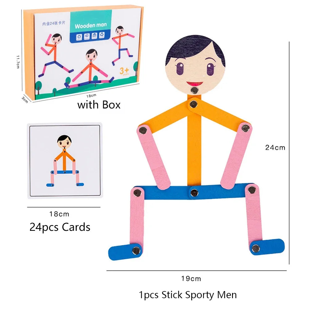 Jeu de puzzle en bois à monter soi-même, représentant un homme sportif, idéal pour l'éveil des enfants et le développement de la motricité fine