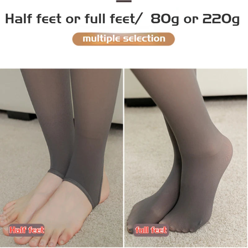 Women's Thermal Leggings Insulated Tights Fleece Lined High Waist Elasticity Thick Plush Women Pantyhose Winter Below 70kg