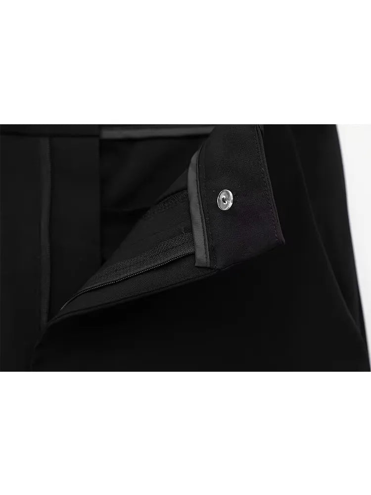 TFMLN – ensemble deux pièces pour femmes, mode, Slim, revers, fermeture éclair, manches courtes, manteau, haut, jambes larges, pantalon, loisirs, noir, été, 2025