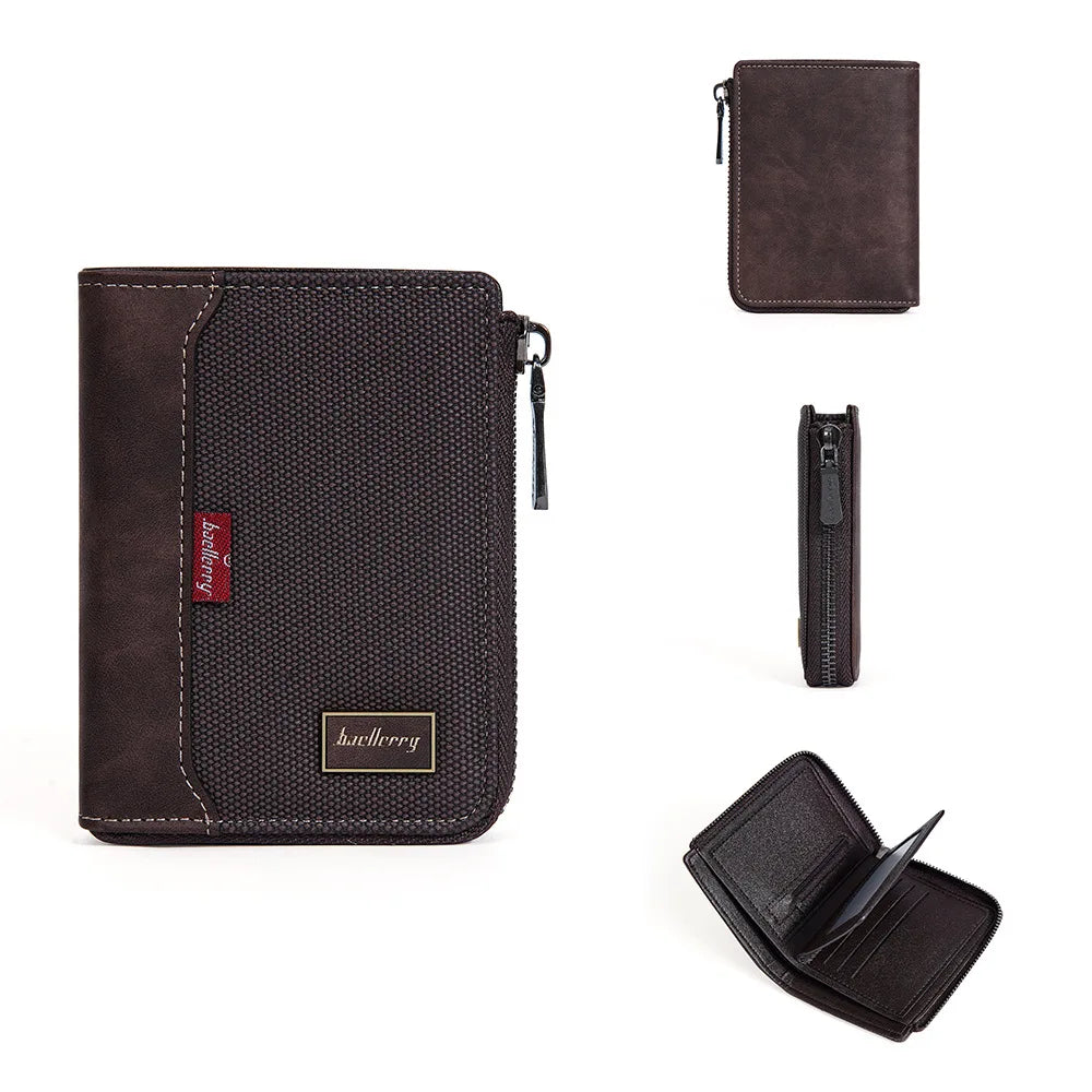 Portefeuille court simple à fermeture éclair Baellerry RFID pour homme, porte-cartes de luxe, porte-photo, porte-monnaie