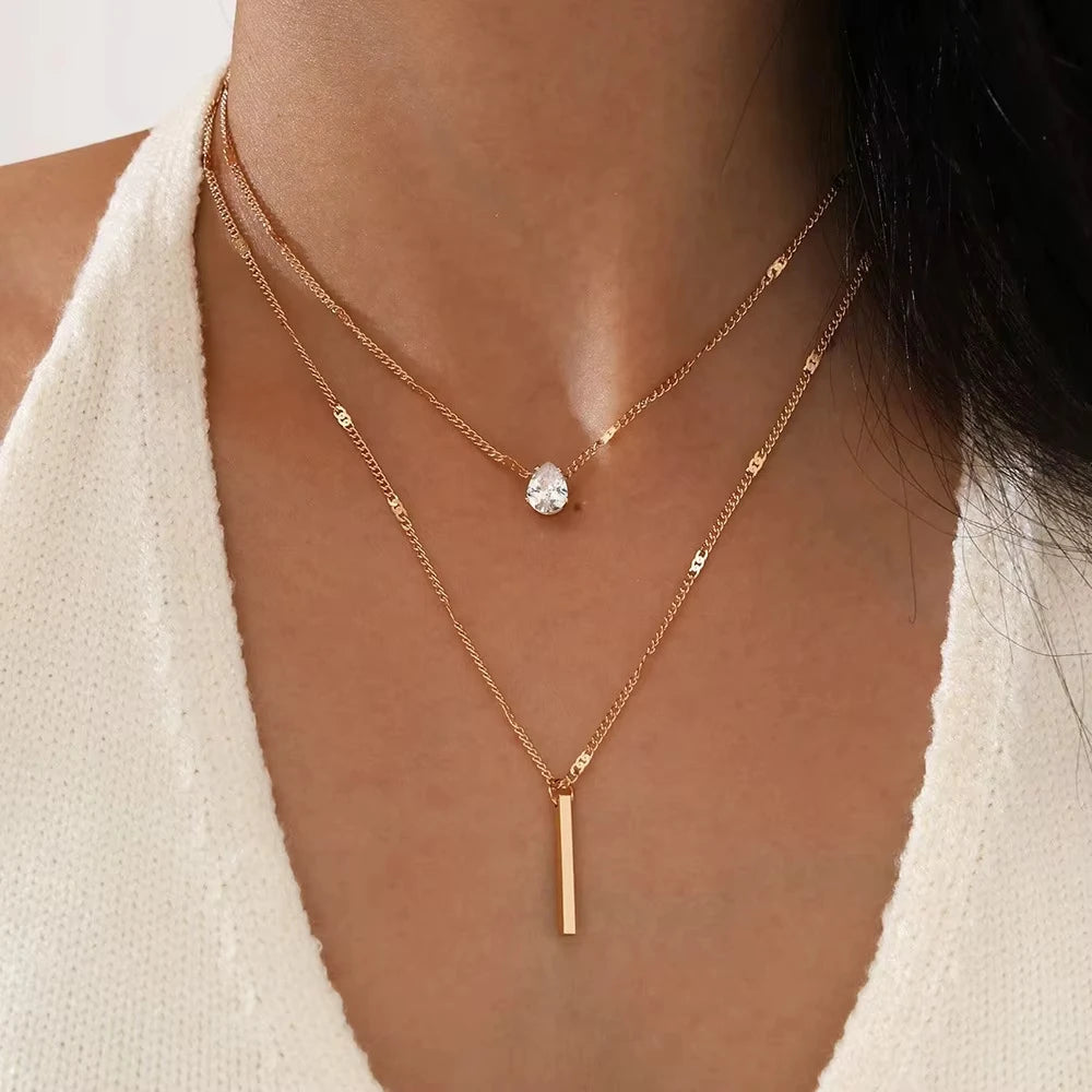 Collier pendentif en Zircon pour femmes, chaîne multicouche, ras du cou, mode féminine, bijoux brillants, cadeau de fête