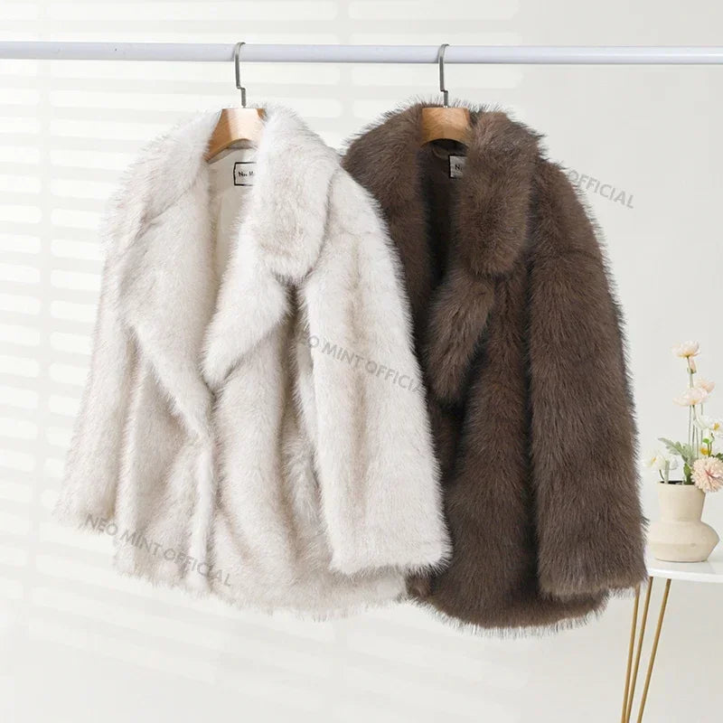 Neo Mint – manteau en fausse fourrure de renard surdimensionné pour femme, vêtement d'extérieur épais et chaud, à la mode, surdimensionné, dégradé, hiver 2024