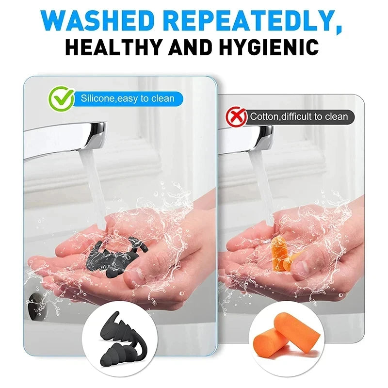 Bouchons d'oreilles en silicone HUAK à 3 couches pour travail et natation – Protection contre le bruit en usine, étanches pour piscines, confortables toute la journée