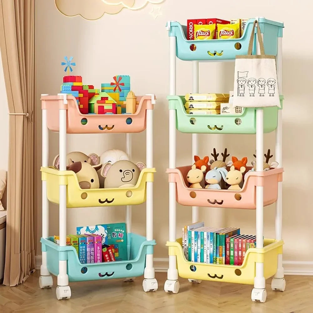 Chariot de rangement pour jouets Étagères et étagères de rangement pour jouets d'enfants Bibliothèque pivotante Chariot mobile pour la maison