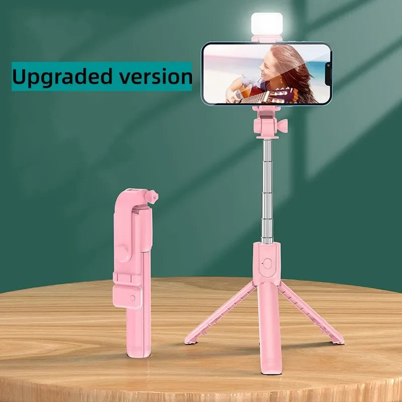 Perche à selfie sans fil avec trépied, lampe et télécommande Bluetooth extensible pour iPhone et streaming TikTok en direct