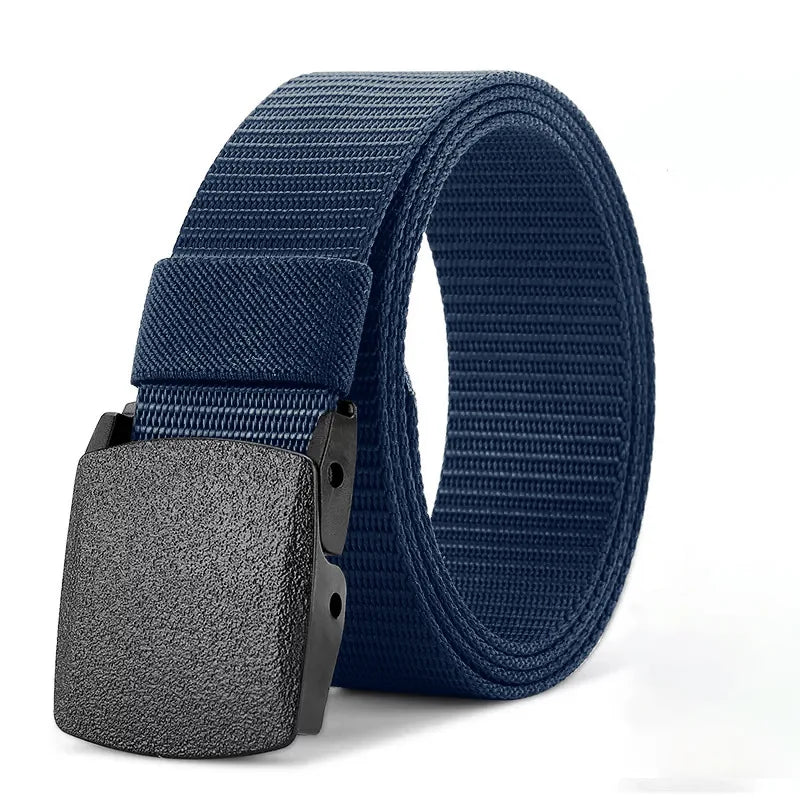 Men's Canvas Belt Plastic Buckle Metal-Free Tactical Waist Belt Outdoor Hiking Webbing Nylon Belt Women's Belt Neutral Belts New