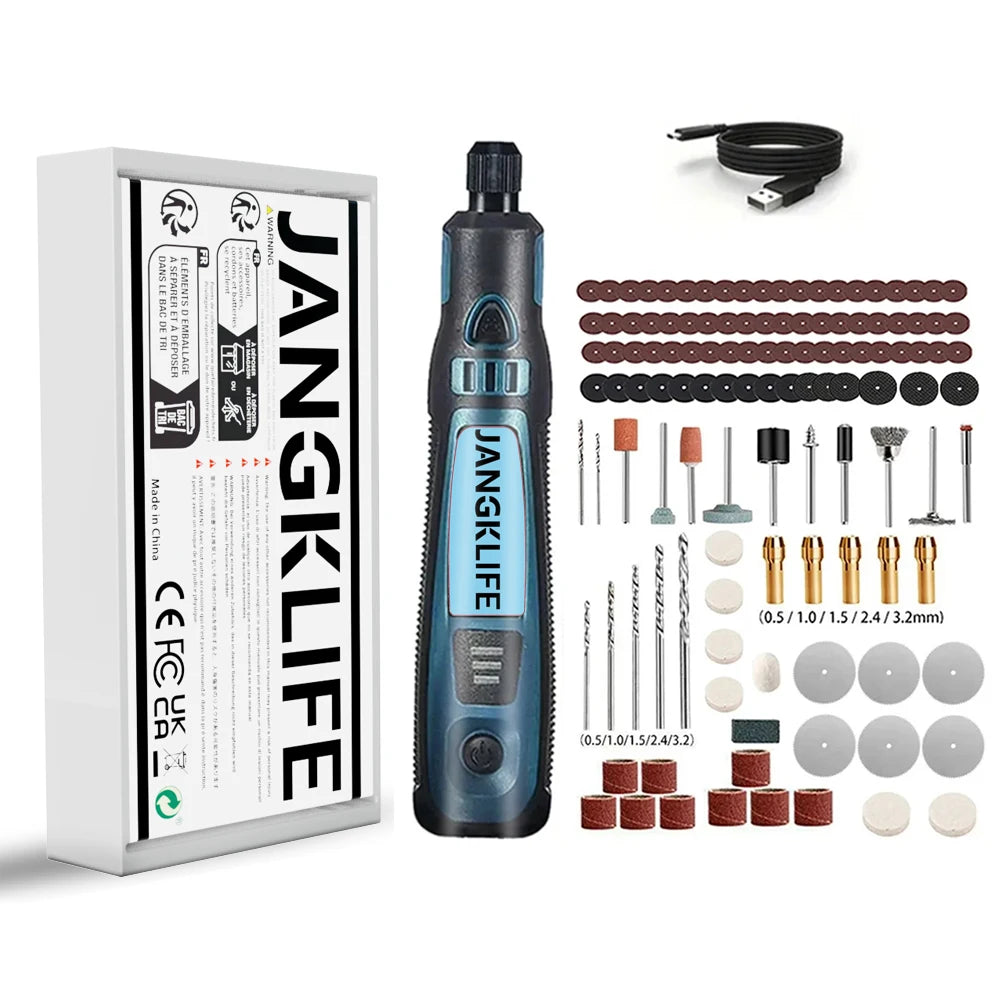 JANGKLIFE Kit d'outils rotatifs sans fil USB stylo de gravure sur bois bricolage pour bijoux métal verre Mini perceuse sans fil
