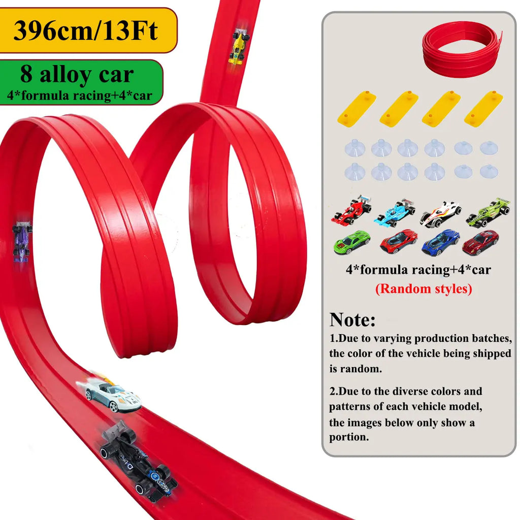 Net Bag 13Ft/16.3Ft Flexible Track Toy & Miniature Car DIY Competitive Rail Vehicle Game Educational Gift for Children Christmas
