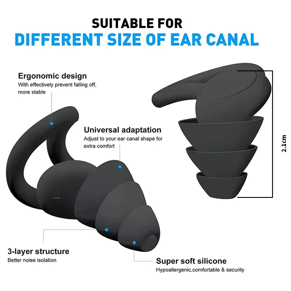 Bouchons d'oreilles en silicone HUAK à 3 couches pour travail et natation – Protection contre le bruit en usine, étanches pour piscines, confortables toute la journée
