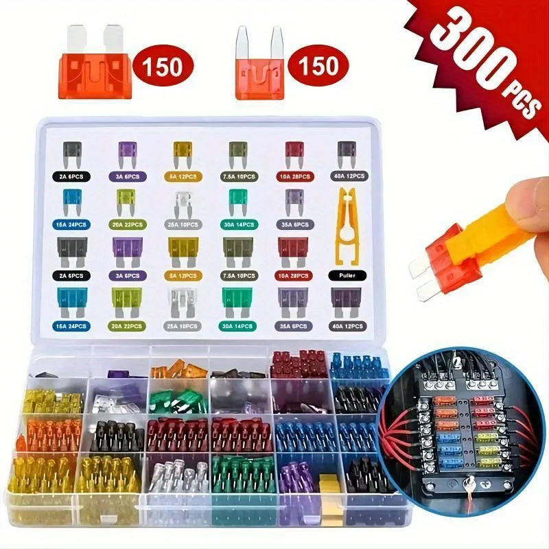310PCS Truck SUV Car Assorted Replacement Blade Fuses with 2 Car Fuse Testers and 2 Fuse Pullers