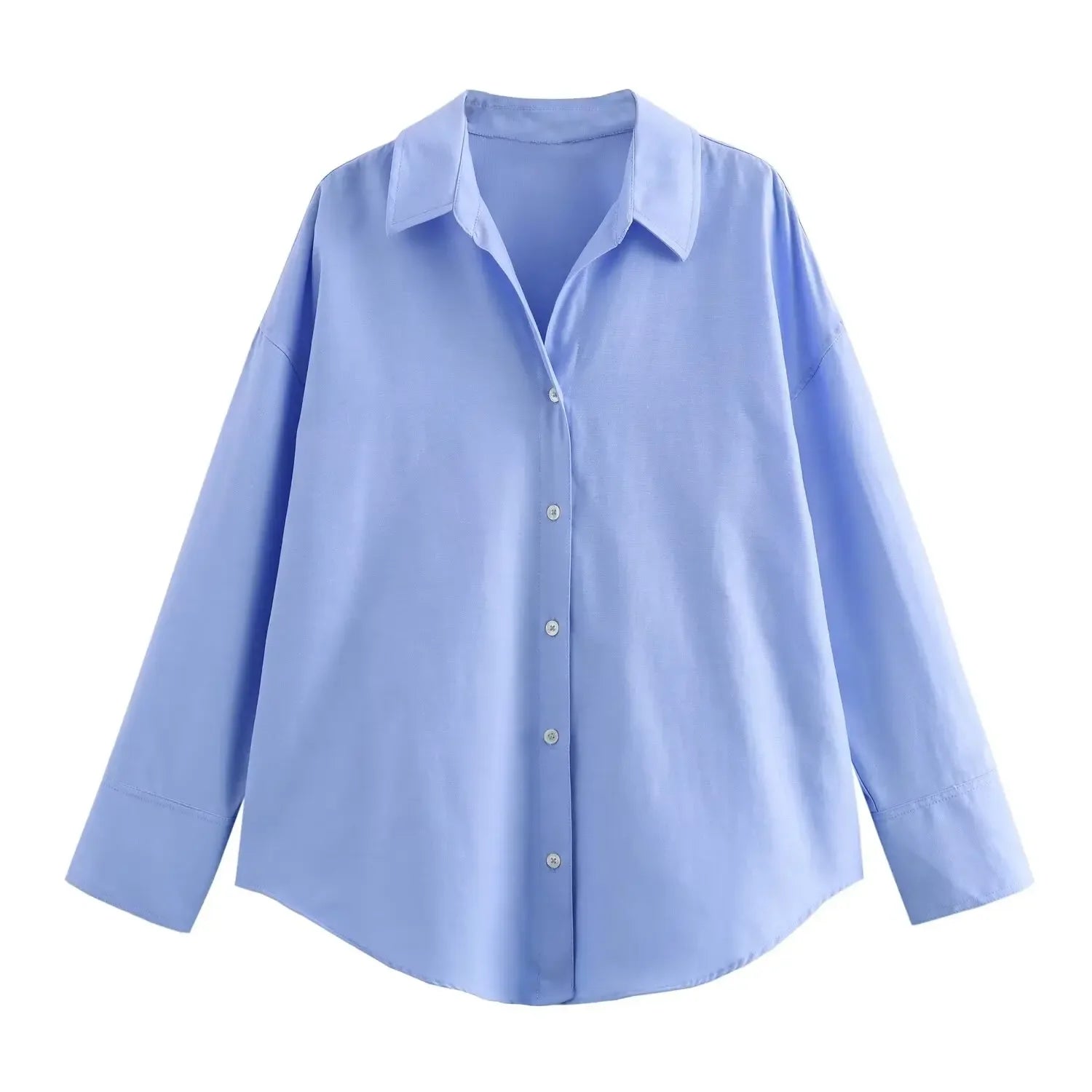 TRAF femmes mode printemps coton Oxford à manches longues simple boutonnage revers Blouse vêtements de rue chemise Chic dames hauts Mujer