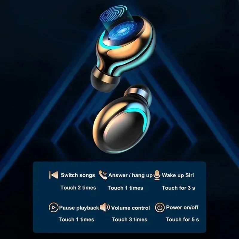 New Bluetooth Headphones 9D Stereo High Bass Sport Earphones Handfree Touch Control Tws Wireless Earbuds Waterproof Headset