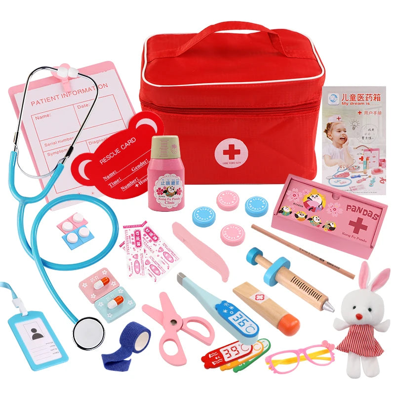 Jeu de rôle en bois de docteur pour enfants : simulation de dentiste, brossage de dents et médicaments