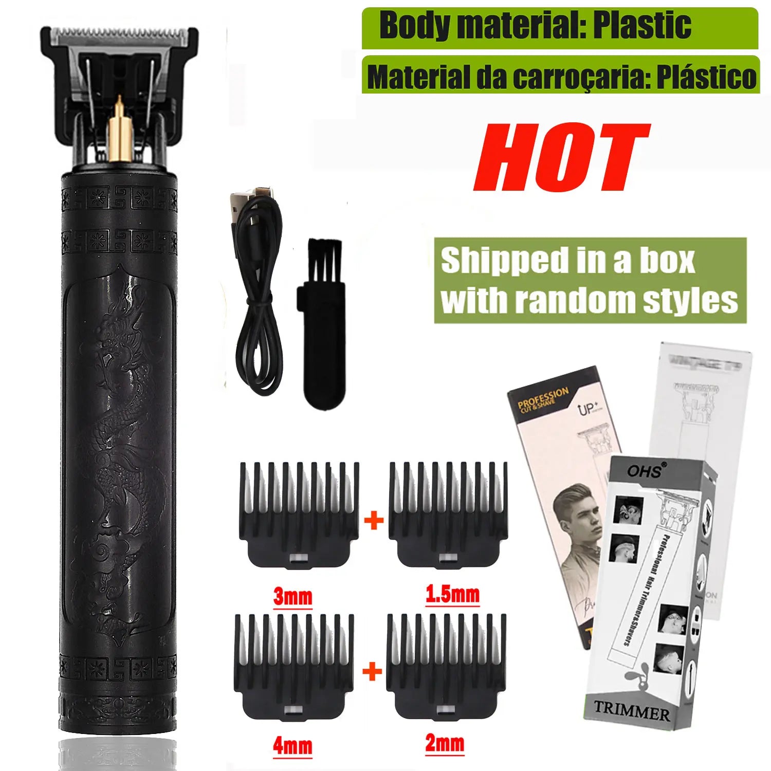 T9 HairClipper Beard Shaving Body Hair Trimmer Clippers Electric Machine Men Haircut Machine 0mm Barber ShaverDragon Carved