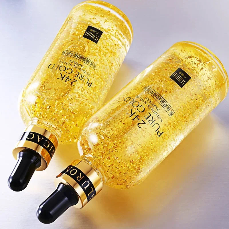 Sérum visage raffermissant à l'acide hyaluronique, à l'or 24 carats et à la nicotinamide : revitalisant, hydratant, resserre les pores, illumine le teint
