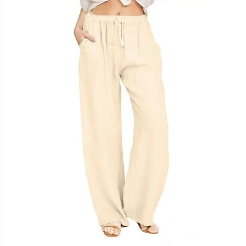 2025 printemps coton lin femmes pantalon noir poches ample surdimensionné Baggy pantalon femme été décontracté mode bureau dame bas