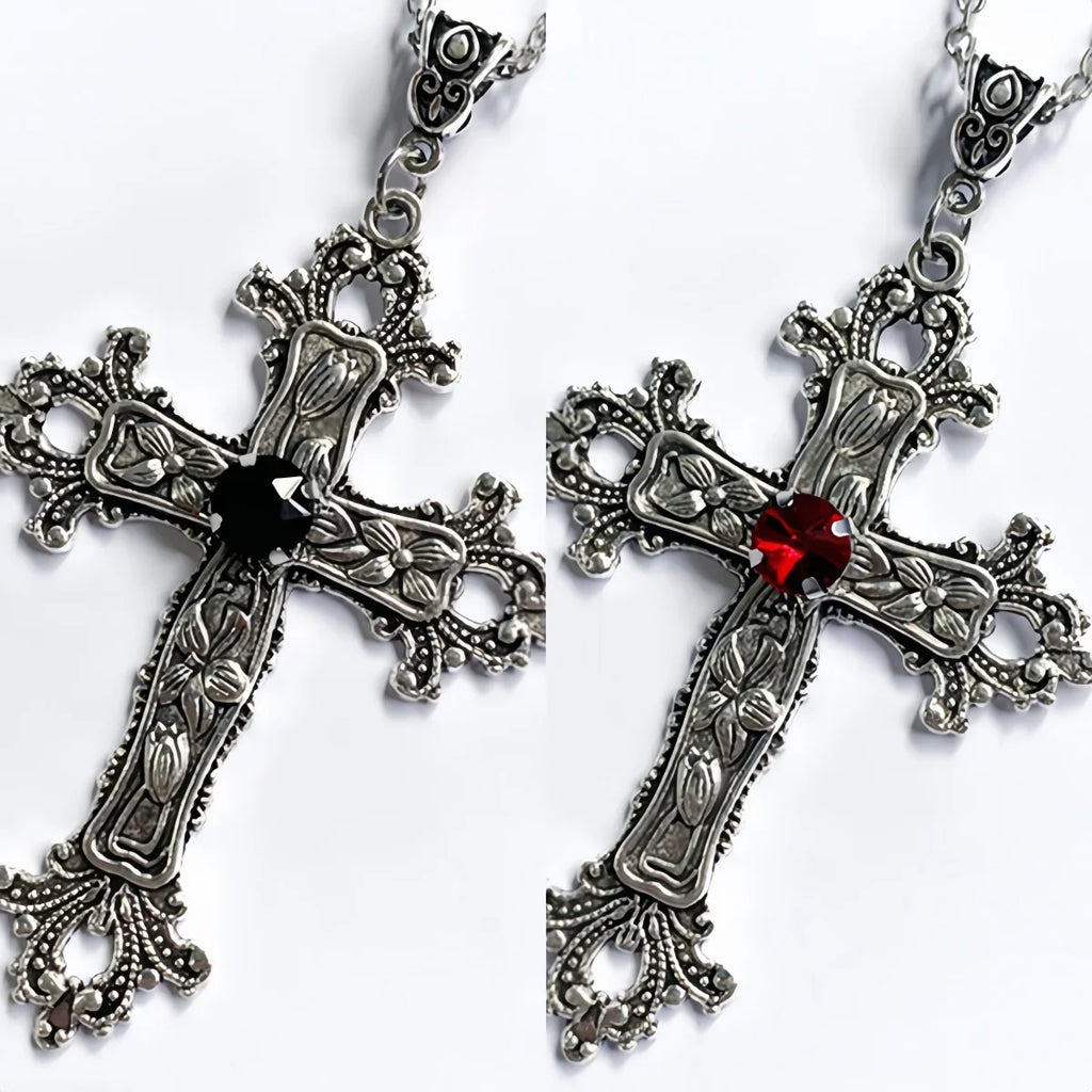 Colliers Punk avec pendentif grande croix en cristal pour femmes et hommes, gothique, chaîne de clavicule irrégulière, bijoux esthétiques