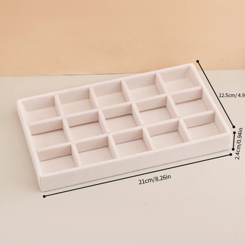 Présentoir à bijoux en velours, porte-bijoux exquis, Portable, bague, boucles d'oreilles, collier, organisateur, boîte de rangement, plateaux organisateurs Beige