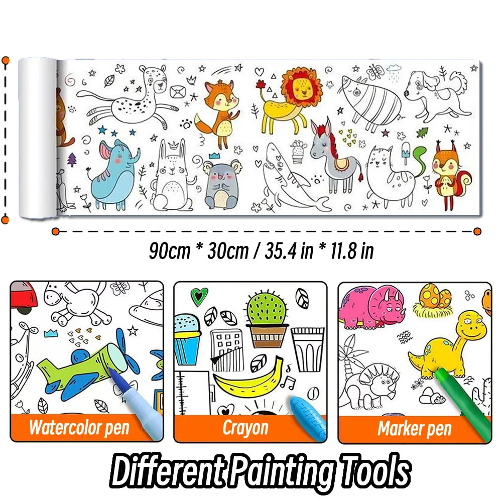 Rouleau de papier à colorier pour enfants, motif animaux, 90 cm, à découper et colorier soi-même. Idéal pour les activités manuelles et éducatives comme le graffiti ou le scrapbooking