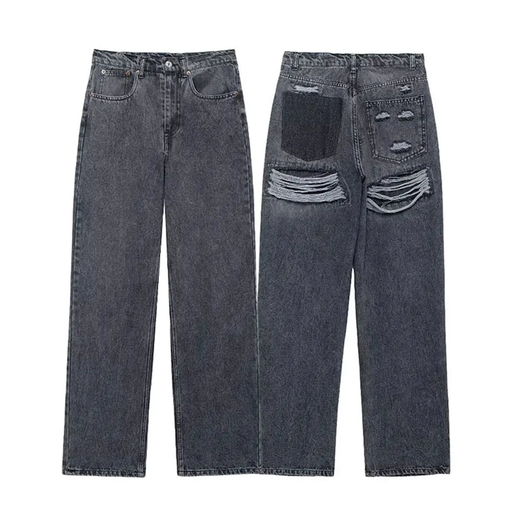 HH 2024 femmes rue mode Denim bleu jean en détresse Patchwork taille haute veste pour homme déchiré rétro pantalons longs
