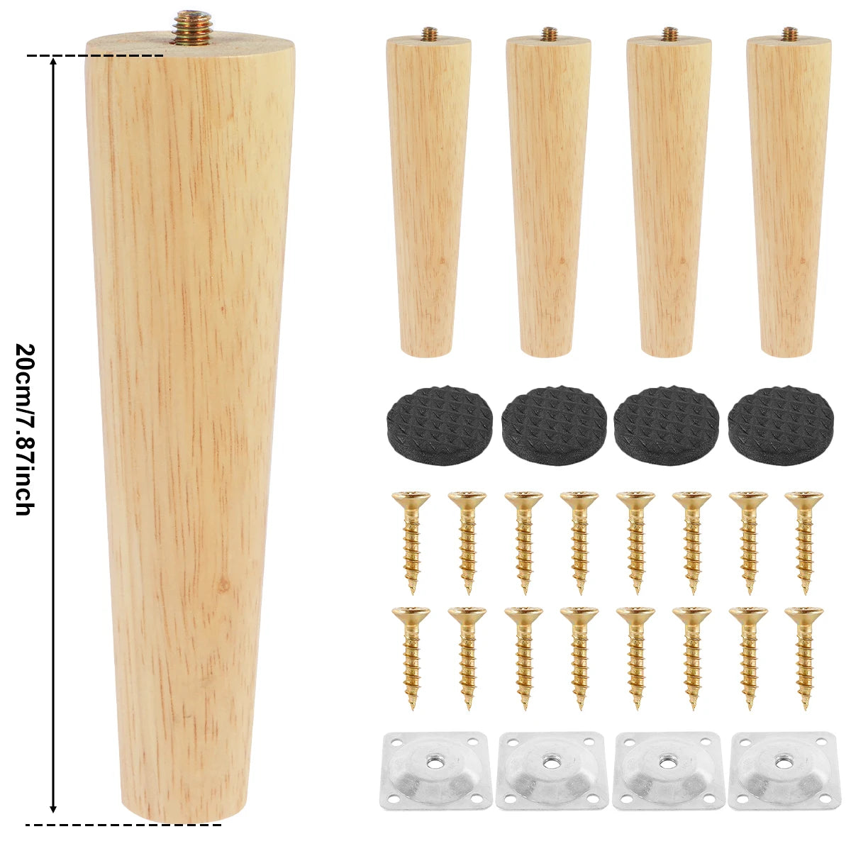 Lot de 4 pieds de meubles en bois massif, pieds de table obliques/droits, pieds de chaise antidérapants, pieds de rechange inclinés
