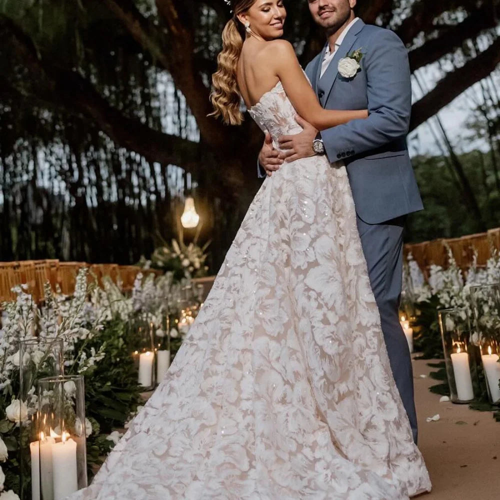 Robe de bal Amanda en dentelle blanche personnalisée, bustier, longue jusqu'au sol, voile, coupe trapèze, collection soirée formelle 2025