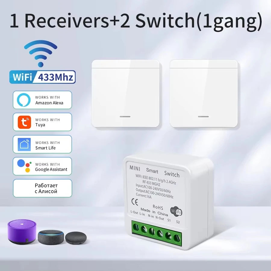 1/2/3Gang Wall Switch RF 433MHz Wireless Light Switch Tuya Smart WiFi Switch Smart Life APP Voice Control With Alexa Google Home