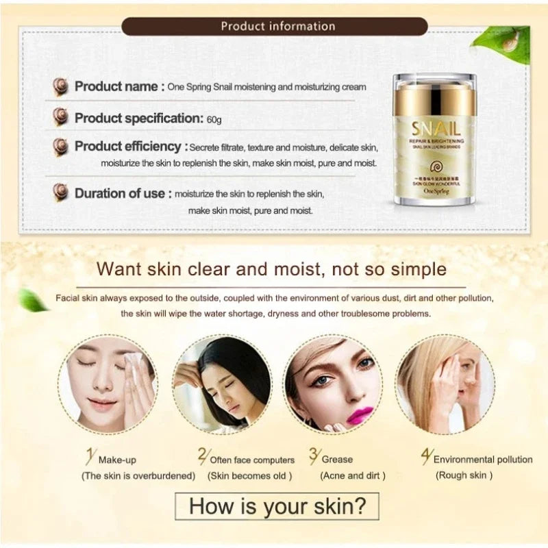 Coffret de soins pour le visage : Crème au collagène d'escargot, anti-âge, éclaircissante, atténue les cernes, réduit les poches, sérum contour des yeux