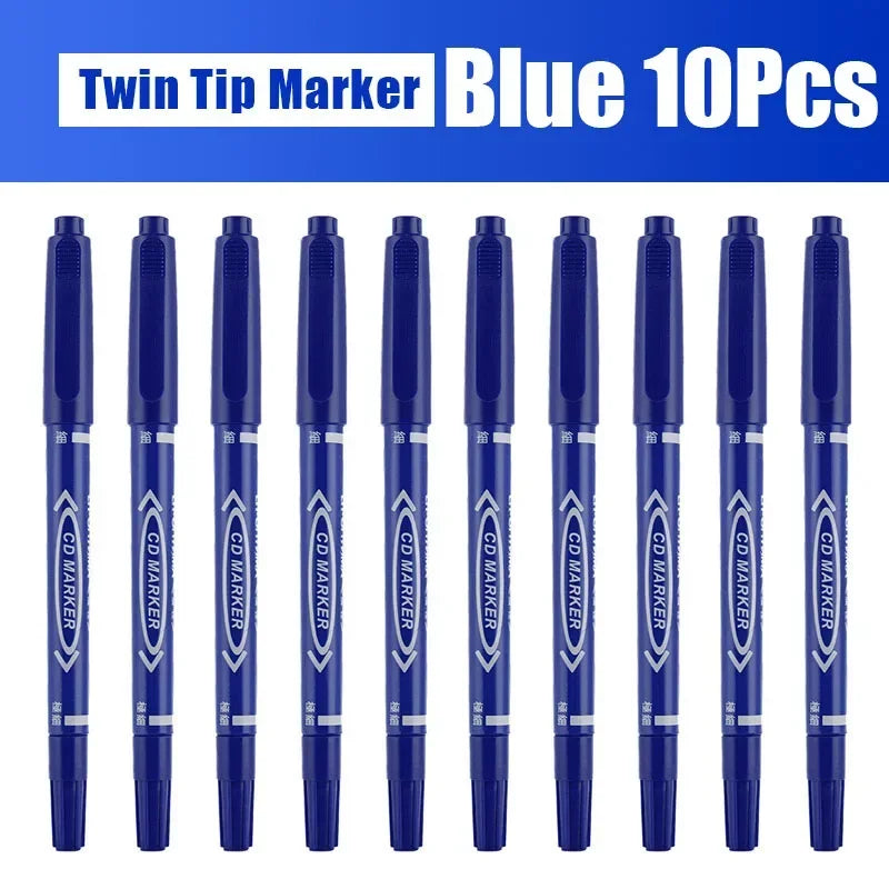 Lot de 5 ou 10 marqueurs permanents à encre noire, bleue et rouge, à double pointe fine. Articles de papeterie pour l'école et le bureau