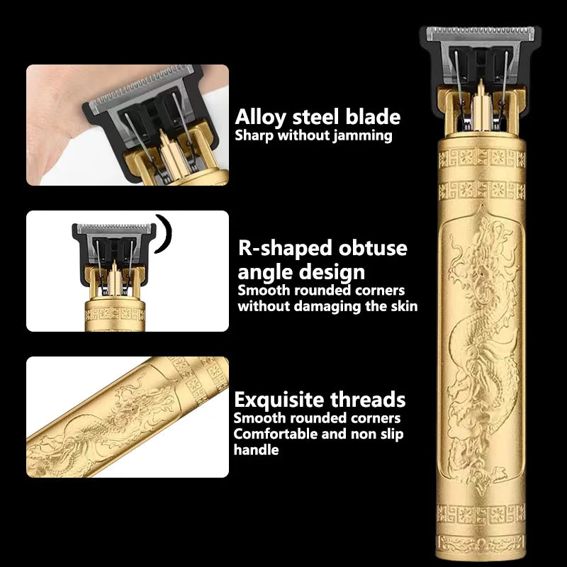 T9 HairClipper Beard Shaving Body Hair Trimmer Clippers Electric Machine Men Haircut Machine 0mm Barber ShaverDragon Carved