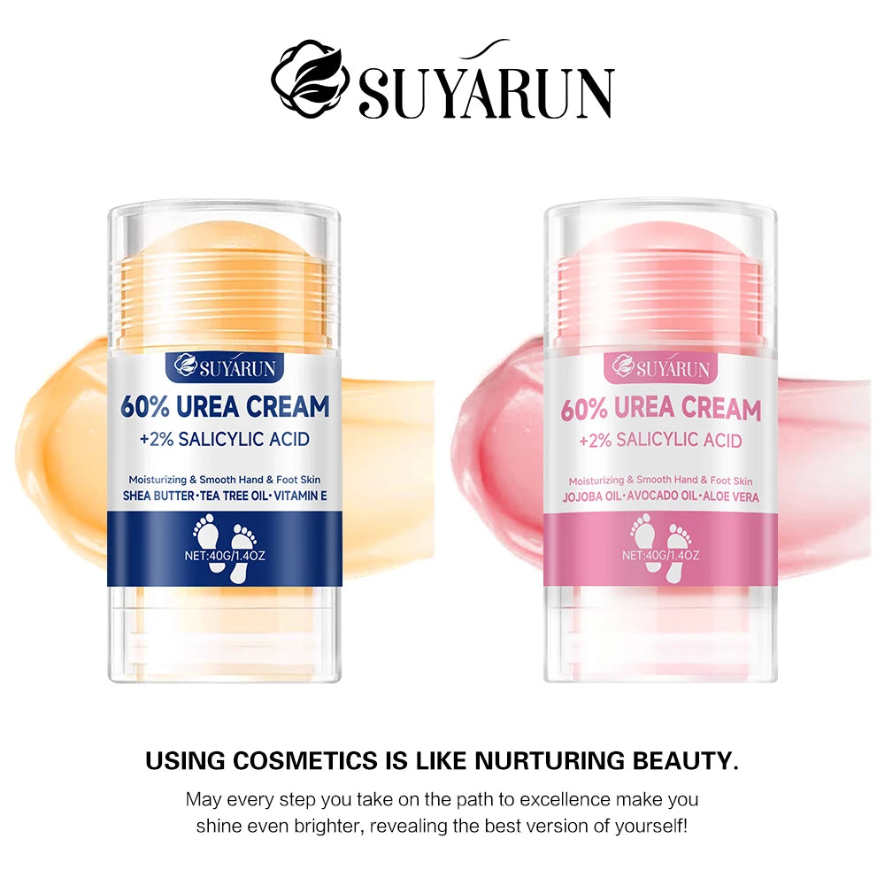 SUYARUN 60 % Urea Foot Cream Stick - Hydratant et exfoliant, réparation du talon fissuré, hydratation profonde pour pieds secs, protection prolongée
