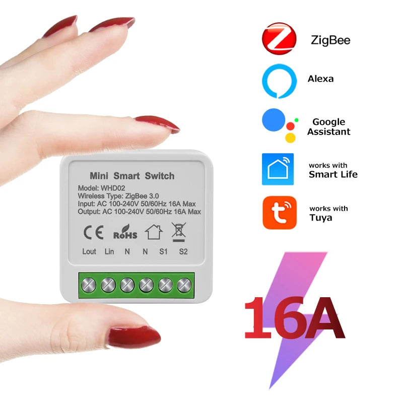 Commutateur intelligent WiFi/Zigbee, Module de relais 16A 20A, prise en charge intelligente, minuterie de relais bidirectionnel avec Google Home Alexa Alice Smart Life