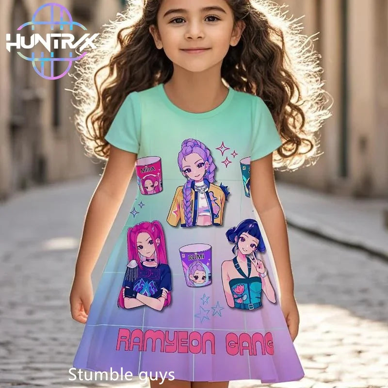 Robe d'été pour filles Kpop Demon Hunters, robe de plage à manches courtes, pyjama décontracté, motif dessin animé anime