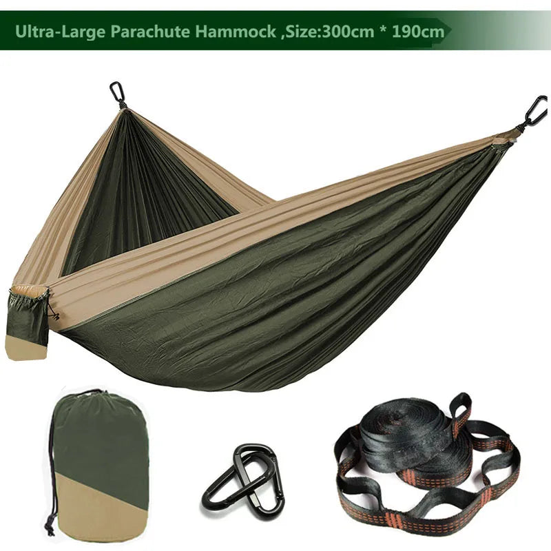 Hamac parachute uni avec sangles et mousqueton noir - Idéal pour le camping, la survie et les voyages - Mobilier d'extérieur deux places