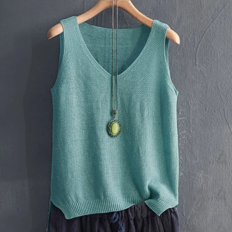 Blusas Mujer De Moda 2024 Blouse femmes été sans manches tricoté Blouse chemise femmes vêtements col en v Blouse haut pour femme chemises C855