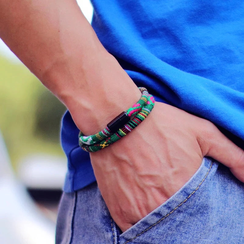 Nouveauté pour homme : Bracelet bohème en corde, bracelet magnétique, bracelet d'aventure et de survie, bracelet de plage et de surf.