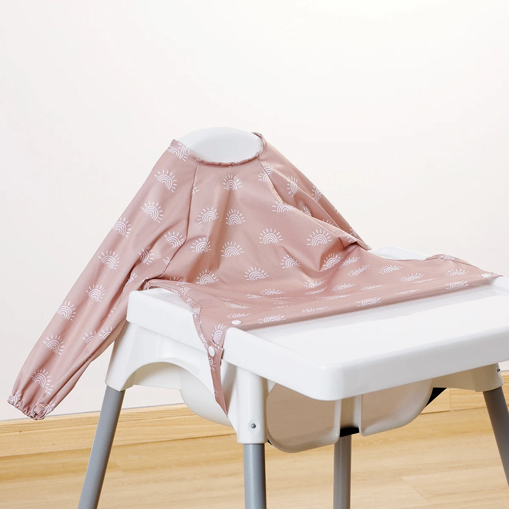 Elinfant 1PC Waterproof Long Sleeve Feeding Bibs With Pocket,Washable Coverall Baby Bibs Aprons,Highchair and Table Attachable
