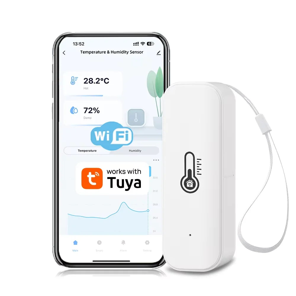 Capteur d'humidité et de température Tuya WiFi, blanc, pour maison connectée, alimenté par batterie, compatible avec une application et fonctionnant sous Alexa ou Google Assistant
