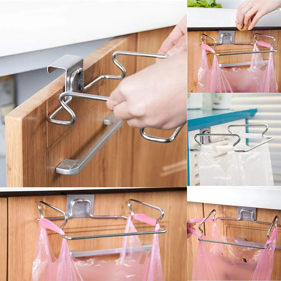 Porte-poubelle de cuisine en acier inoxydable avec support de suspension, support pour sacs poubelle, accessoires de cuisine