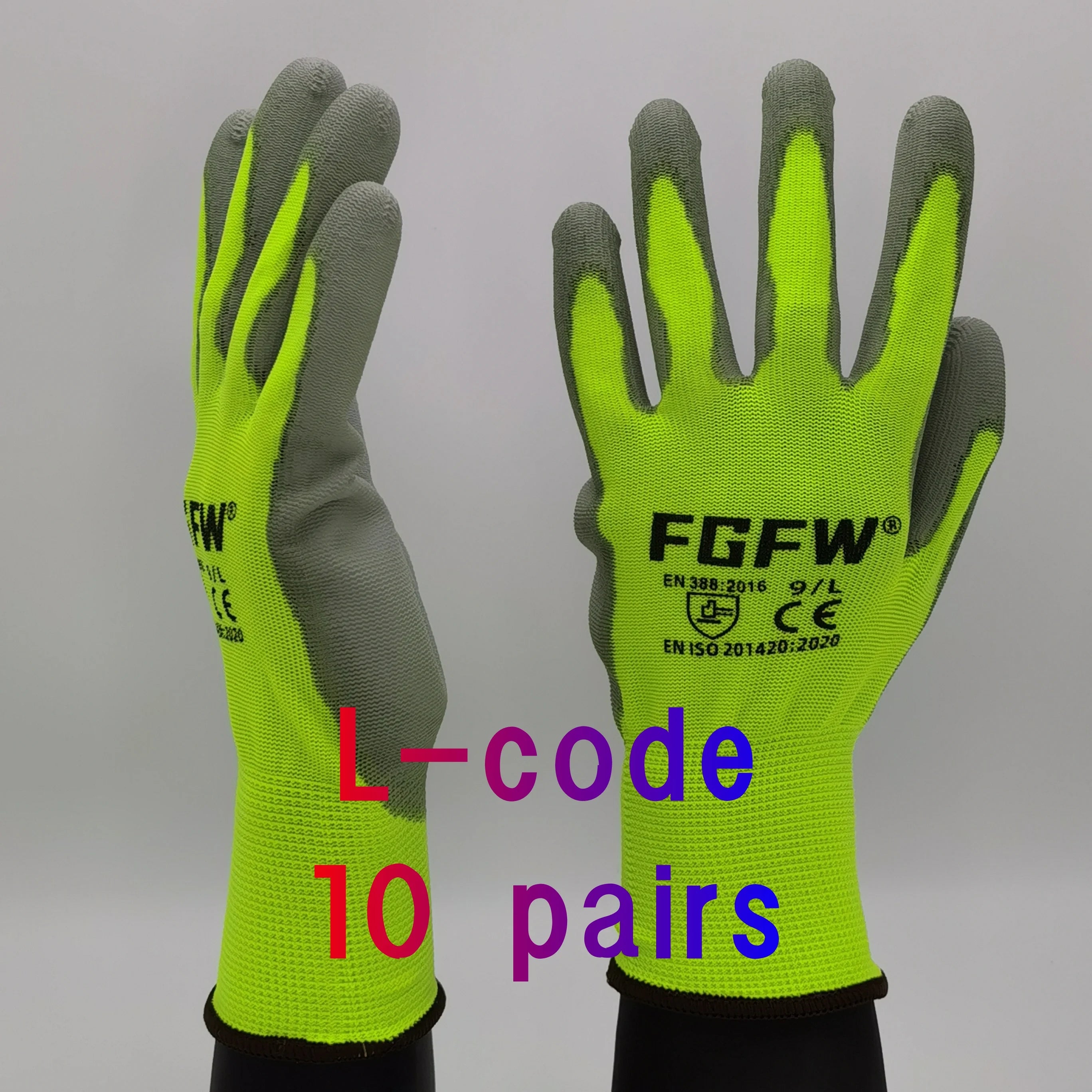 10 paires de gants de travail enduits de PU - Gants de sécurité légers et résistants, certifiés EN 388/ISO 20471, tailles S/M/L/XL