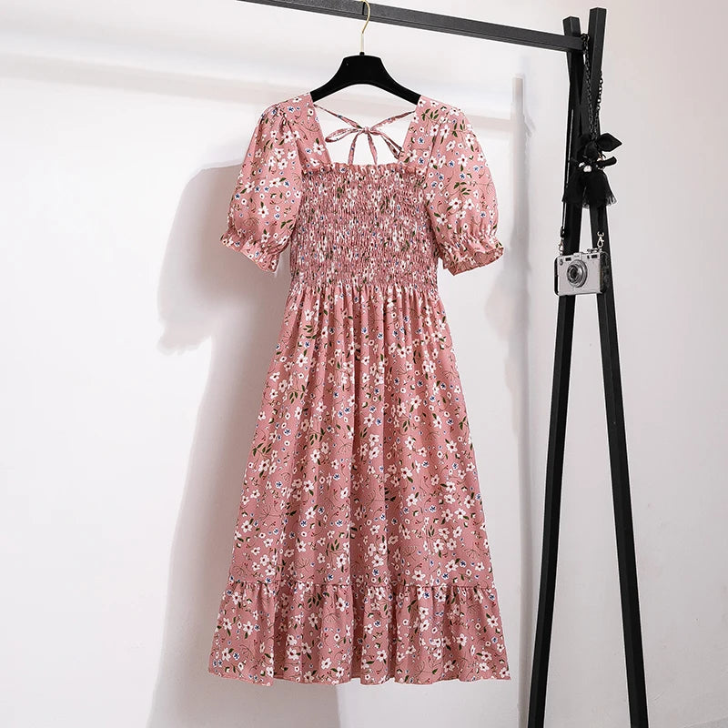 Robes en mousseline de soie pour femmes, mode femme, taille élastique, manches courtes, plissée, tenue décontractée, robes trapèze, printemps été